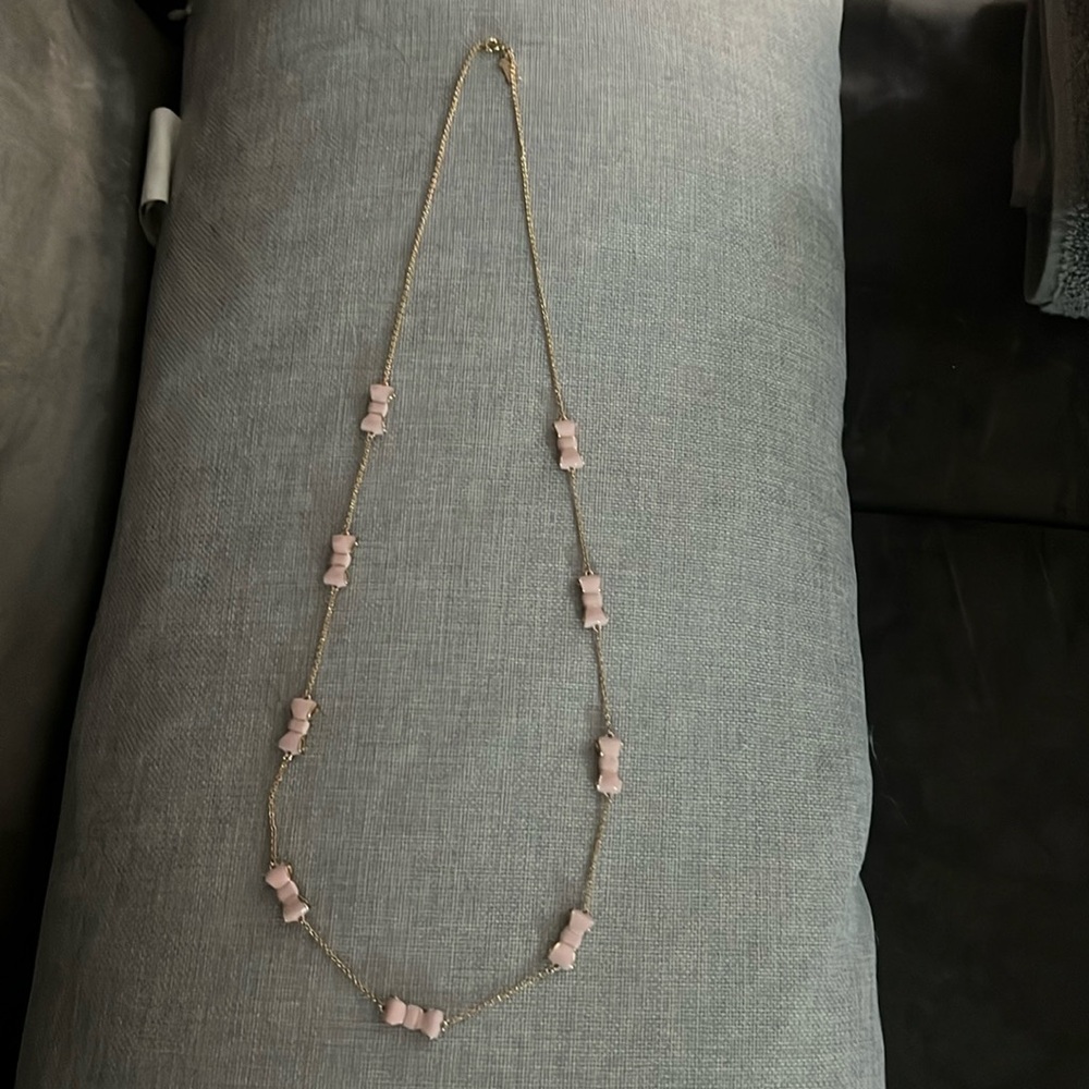 Light pink bow gold necklace